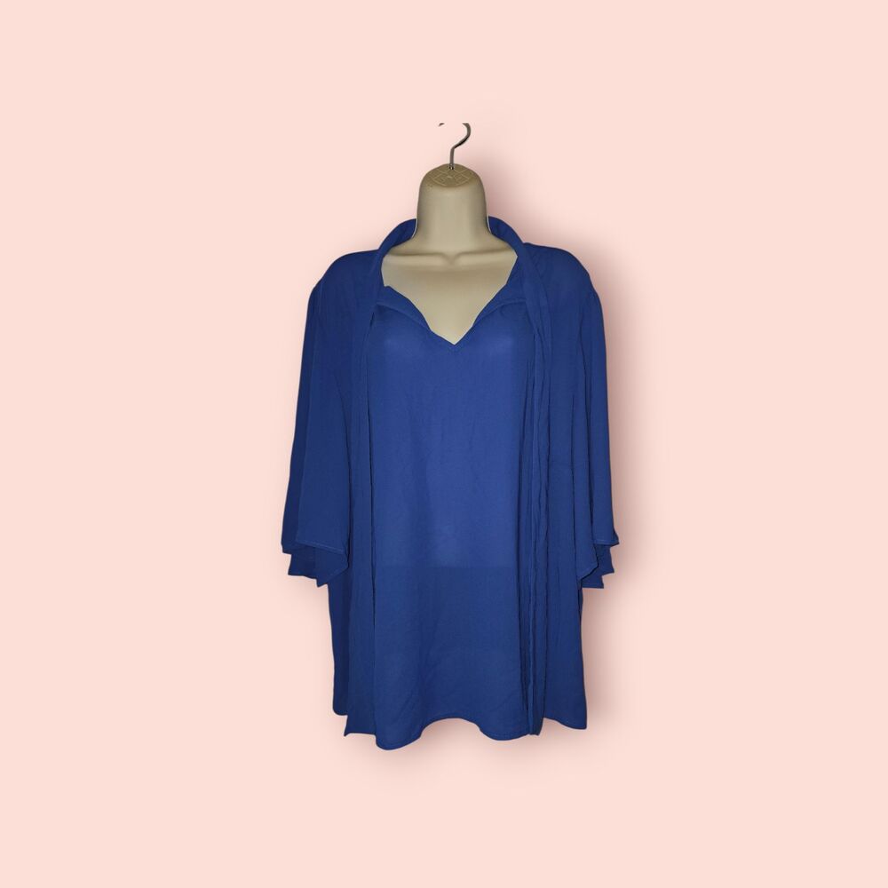 ELOQUII Cobalt Blue Bow Blouse Flutter Sleeve Plus Size 22 Statement Top Work